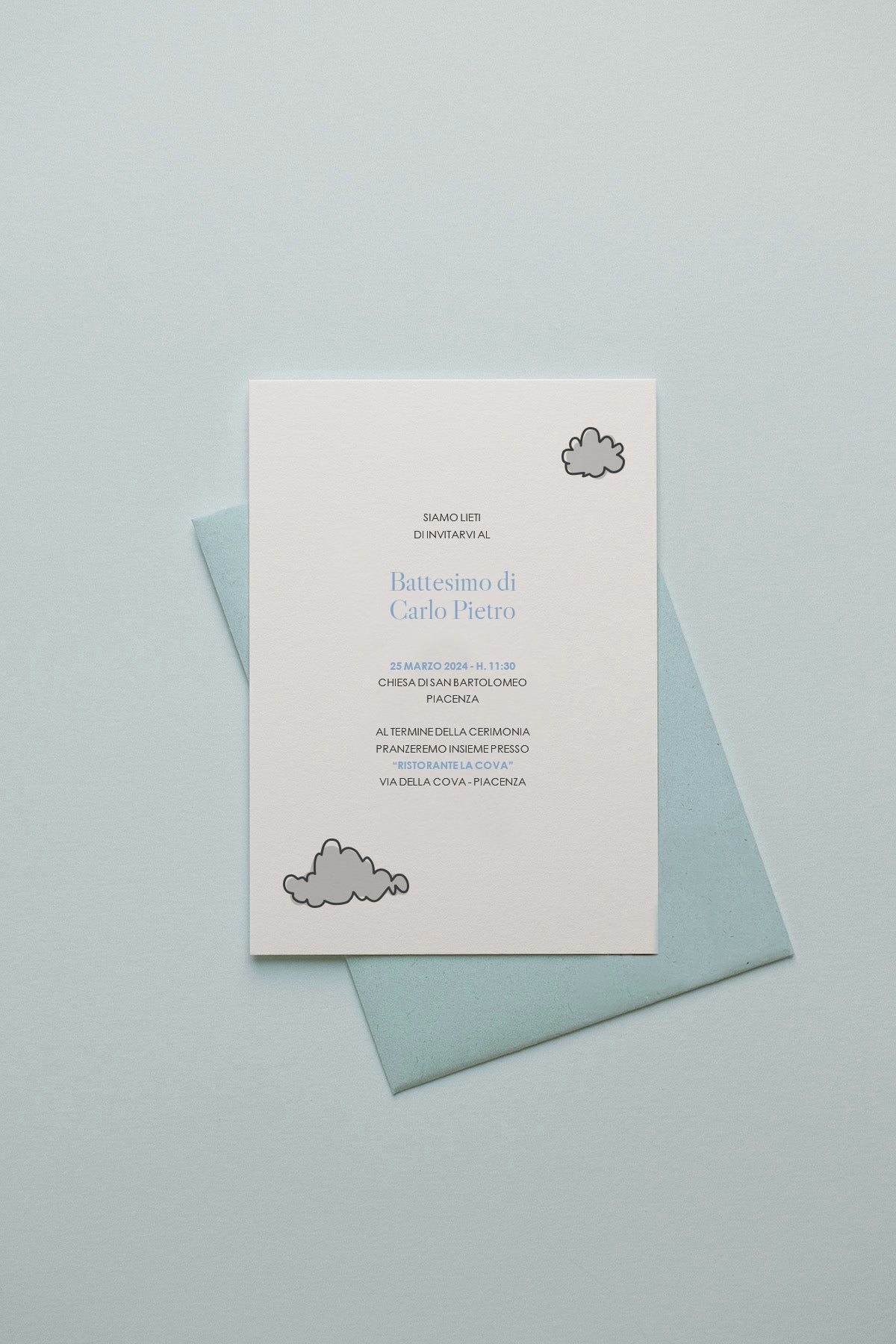 Carlo Pietro - Invito Battesimo mongolfiera azzurra