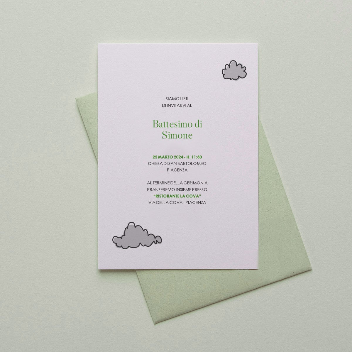 SIMONE - Invito Battesimo mongolfiera verde